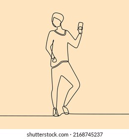 continuous line drawing on someone is taking selfie