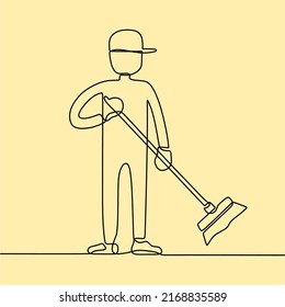 continuous line drawing on someone is sweeping