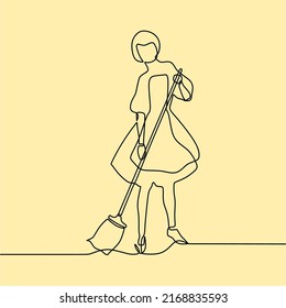 continuous line drawing on someone is sweeping