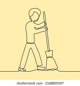 Continuous Line Drawing On Someone Sweeping Stock Vector (Royalty Free ...