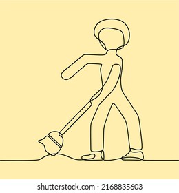 continuous line drawing on someone is sweeping