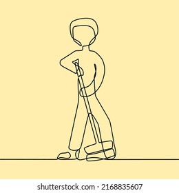continuous line drawing on someone is sweeping