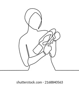 continuous line drawing on someone holding a gun