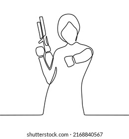 dibujo de línea continua sobre alguien que sostiene una pistola