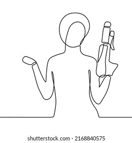 dibujo de línea continua sobre alguien que sostiene una pistola