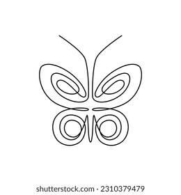Continuous line drawing. One line art. Beautiful butterfly, insect. Abstract continuous line. Great for stickers, icons, emblem, branding.