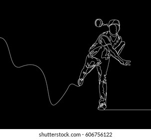 Continuous Line Drawing or One Line Drawing of Baseball Player Positioning As A Pitcher. 