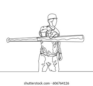 Continuous Line Drawing or One Line Drawing of Baseball Player Positioning as A Hitter. 