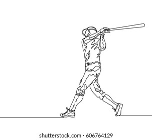 Continuous Line Drawing or One Line Drawing of Baseball Player Positioning as A Hitter. 