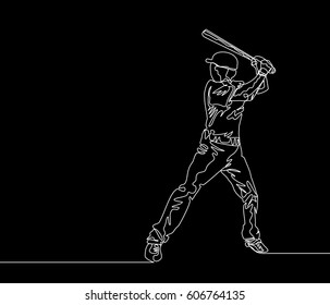 Continuous Line Drawing or One Line Drawing of Baseball Player Positioning as A Hitter. 