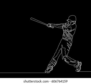 Continuous Line Drawing or One Line Drawing of Baseball Player Positioning as A Hitter. 