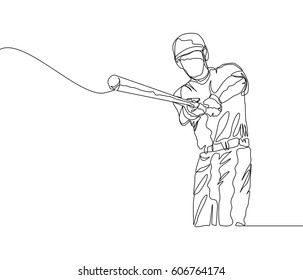 Continuous Line Drawing or One Line Drawing of Baseball Player Positioning as A Hitter. 