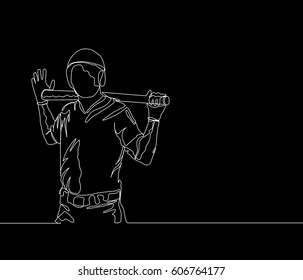 Continuous Line Drawing or One Line Drawing of Baseball Player Positioning as A Hitter. 