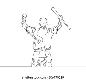 Continuous Line Drawing or One Line Drawing of Baseball Player Positioning as a Batter. 