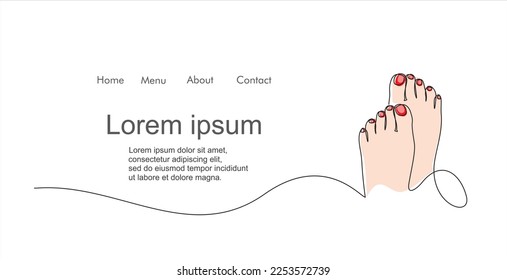 Continuous line drawing or one line drawing of Beautiful woman feet with nail polish isolated on white background - vector illustration