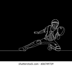 Continuous Line Drawing or One Line Drawing of The Catcher Baseball Player