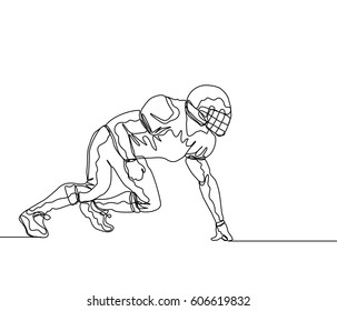 Continuous Line Drawing or One Line drawing of Football Player get ready for the game