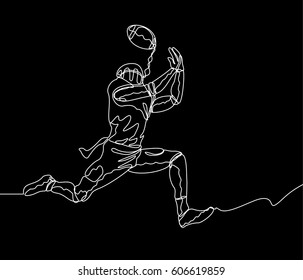 Continuous Line Drawing or One Line drawing of Football Player catching the ball