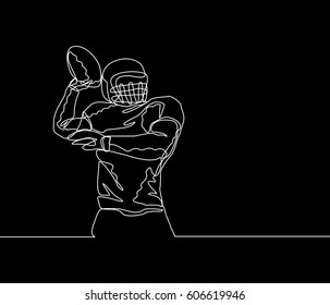 Continuous Line Drawing or One Line drawing of Football Player ready to throw ball