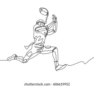 Continuous Line Drawing or One Line drawing of Football Player catching the ball