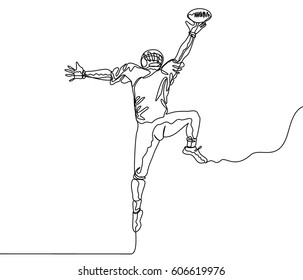 Continuous Line Drawing or One Line drawing of Football Player catching the ball