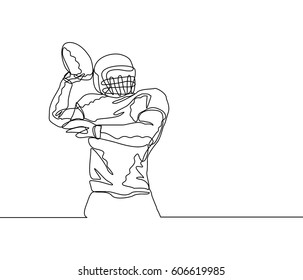 Continuous Line Drawing or One Line drawing of Football Player ready to throw ball