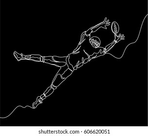 Continuous Line Drawing or One Line drawing of Football Player catching the ball