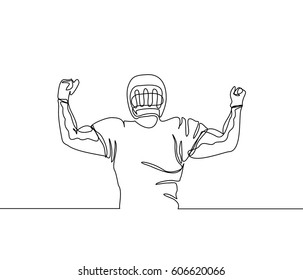 Continuous Line Drawing or One Line drawing of Football Player raised arms