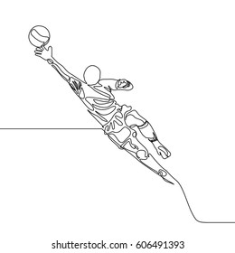 Continuous Line Drawing or One Line Drawing of Goalkeeper warding a ball