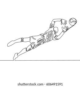 Continuous Line Drawing or One Line Drawing of Goalkeeper warding a ball