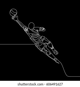 Continuous Line Drawing or One Line Drawing of Goalkeeper warding a ball