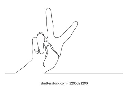 continuous line drawing of one hand showing victory sign