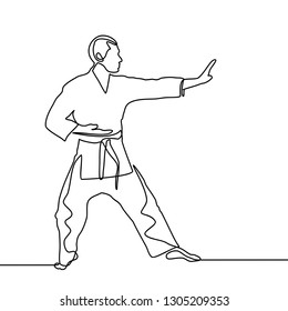 continuous line drawing of one male karate athlete