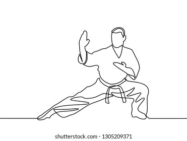 continuous line drawing of one male karate athlete