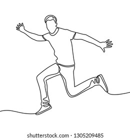 Continuous line drawing of one male happy jumping . Vector