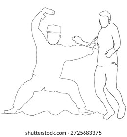 desenho em linha contínua de um atleta de caratê macho