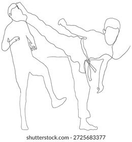 desenho em linha contínua de um atleta de caratê macho