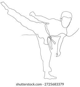 durchgehende Linienzeichnung eines männlichen Karate-Athleten