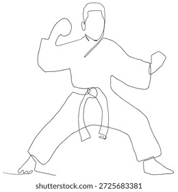 desenho em linha contínua de um atleta de caratê macho