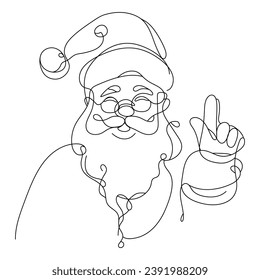 Continuous line drawing. One line Santa Claus. Merry christmas and happy new year vector illustration