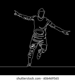 Continuous Line Drawing Or One Line Drawing Of Soccer Player Celebrating A Goal