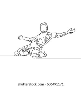 Continuous Line Drawing Or One Line Drawing Of Soccer Player Celebrating A Goal