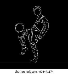 Continuous Line Drawing or One Line Drawing of Soccer Player holding a ball with thigh