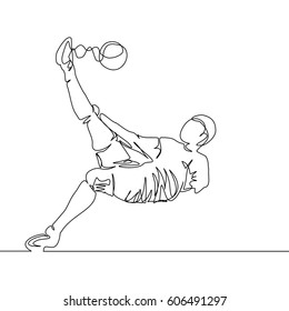 Continuous Line Drawing or One Line Drawing of Soccer Player kicking a ball