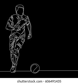 Continuous Line Drawing or One Line Drawing of Soccer Player dribbling a ball