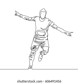 Continuous Line Drawing or One Line Drawing of Soccer Player Celebrating a Goal