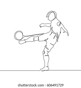 Continuous Line Drawing or One Line Drawing of Soccer Player kicking a ball