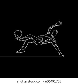 Continuous Line Drawing or One Line Drawing of Soccer Player kicking a ball