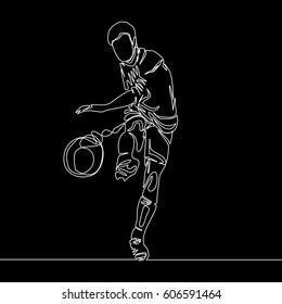 Continuous Line Drawing or One Line Drawing of Soccer Player kicking a ball