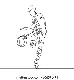 Continuous Line Drawing or One Line Drawing of Soccer Player kicking a ball
